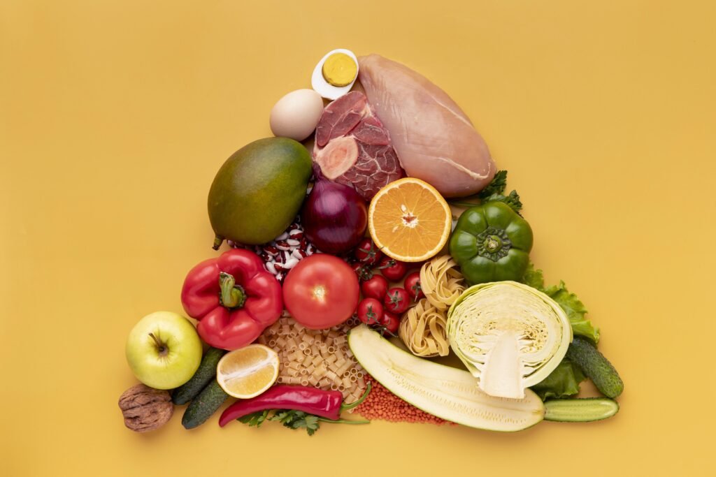 foto gizi seimbang sayur, buah, daging